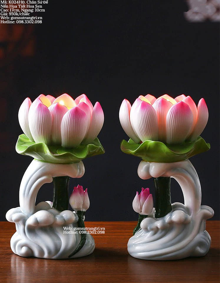CHÂN SỨ ĐẾ NẾN HOA HỌA TIẾT HOA SEN